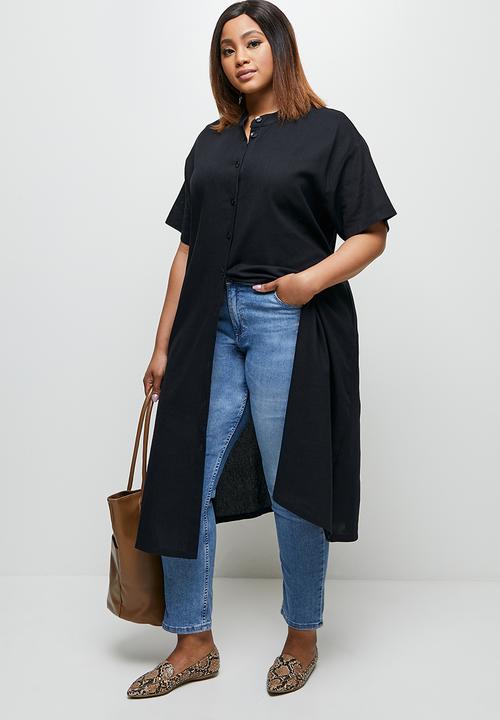 edit Plus - Grown on sleeve belted shirt dress - navy
