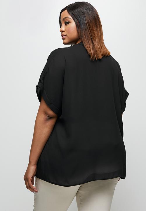 edit Plus - Notch neck grown on sleeve blouse - black
