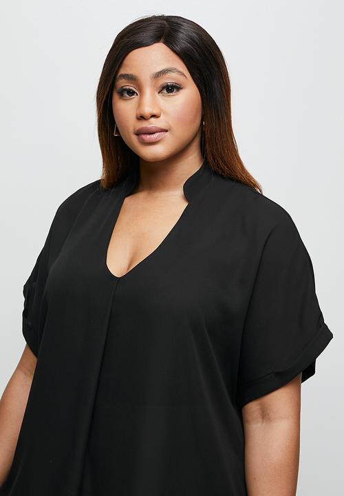 edit Plus - Notch neck grown on sleeve blouse - black