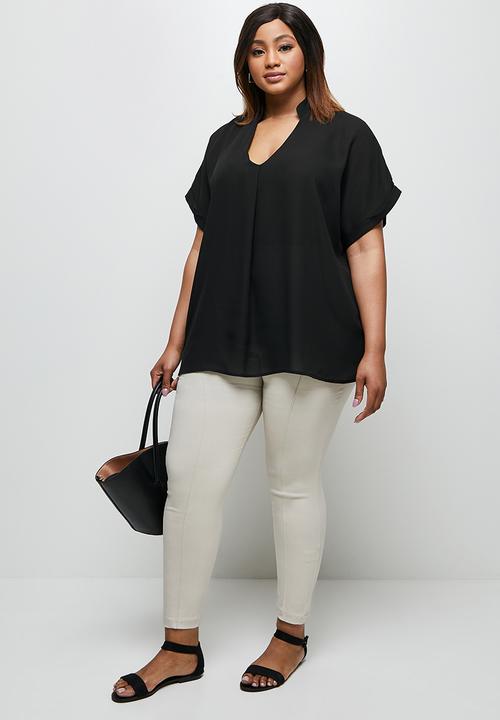 edit Plus - Notch neck grown on sleeve blouse - black
