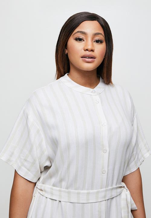 edit Plus - Grown on sleeve belted shirt dress - neutral