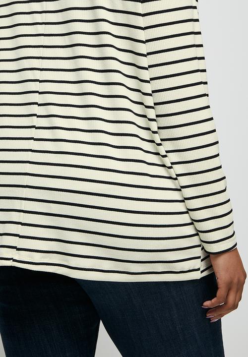 edit Plus - Striped v-neck boxy tee - black & neutral