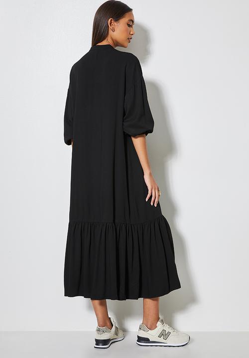 Superbalist - Single tier mandarin collar shirt dress - black