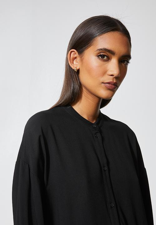 Superbalist - Single tier mandarin collar shirt dress - black