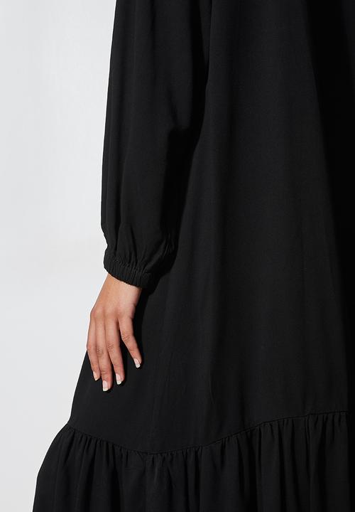 Superbalist - Single tier mandarin collar shirt dress - black