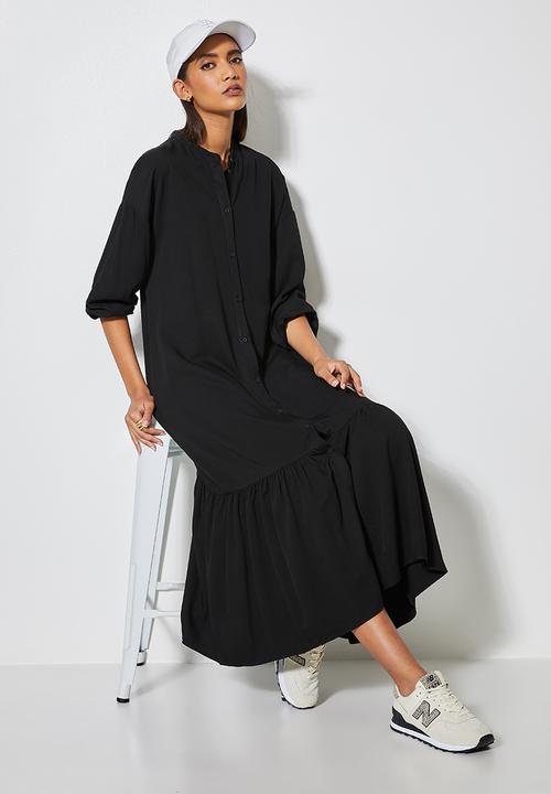 Superbalist - Single tier mandarin collar shirt dress - black