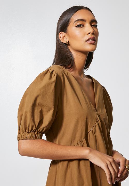 Superbalist - Puff sleeve anglaise tiered dress - tobacco