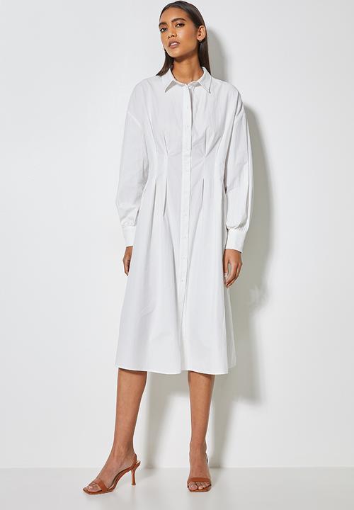 Superbalist - Pink tuck detail shirt dress - white