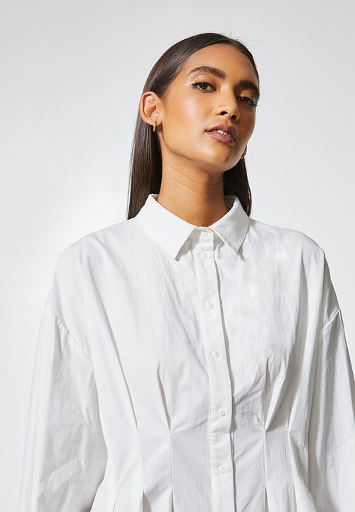 Superbalist - Pink tuck detail shirt dress - white