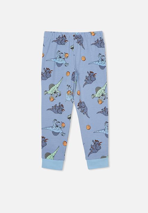Cotton On - Orlando long sleeve pyjama set - dino basketballer dusty blue
