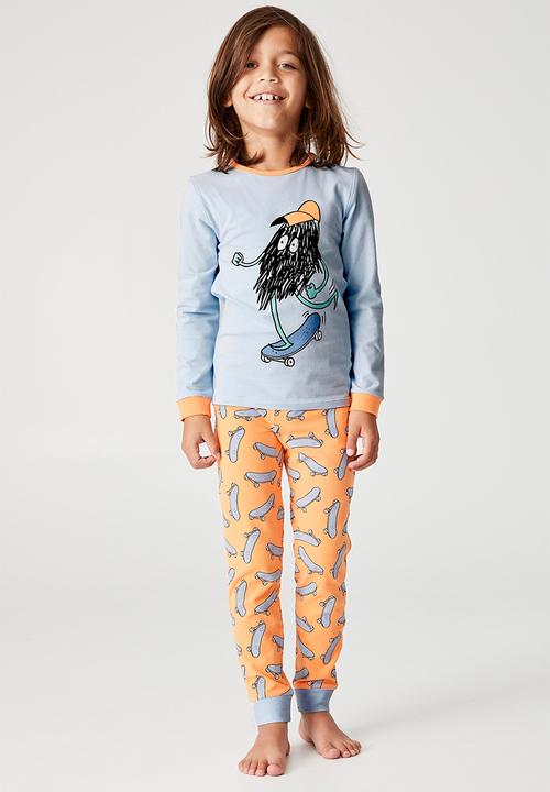 Cotton On - Orlando long sleeve pyjama set - skate monster frosty blue