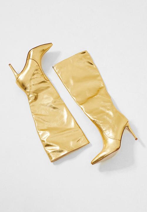 SISSY BOY - Gold dust knee length boot - gold