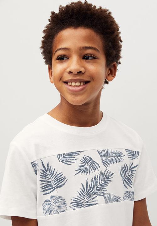 MANGO - T-shirt leaves - white