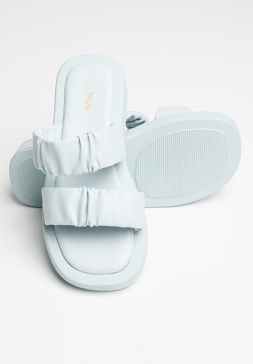 Plum - Peachy ruched double strap flatform slide - blue