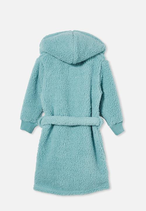 Cotton On - Boys hooded long sleeve sherpa gown - rusty aqua