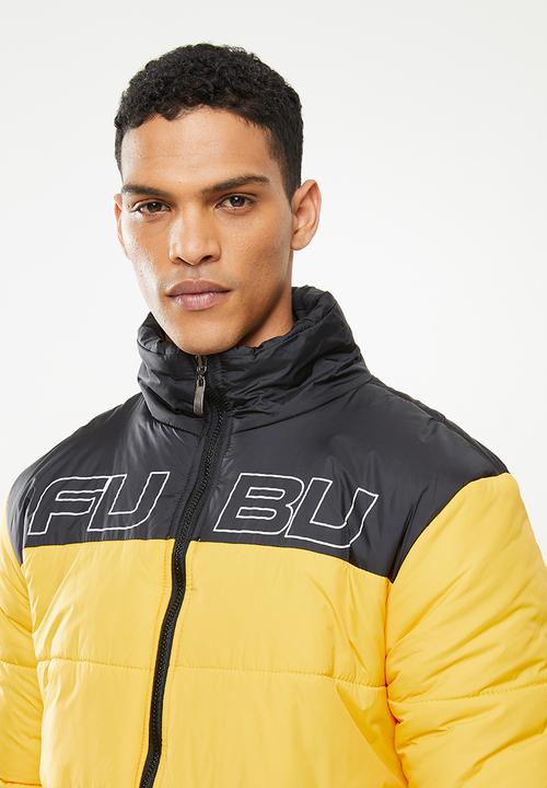 FUBU - Fubu puff mens reversible jacket - black & yellow