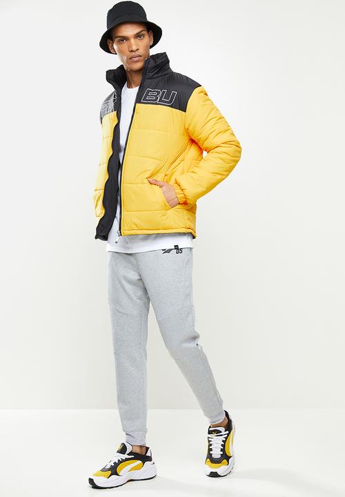 FUBU - Fubu puff mens reversible jacket - black & yellow