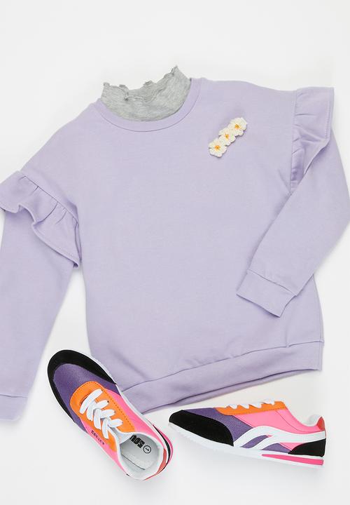 Pop Candy - Younger girls frill sleeve sweat top - purple