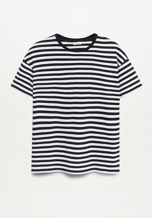MANGO - Camiseta lines - black & white 