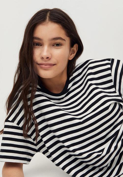 MANGO - Camiseta lines - black & white 