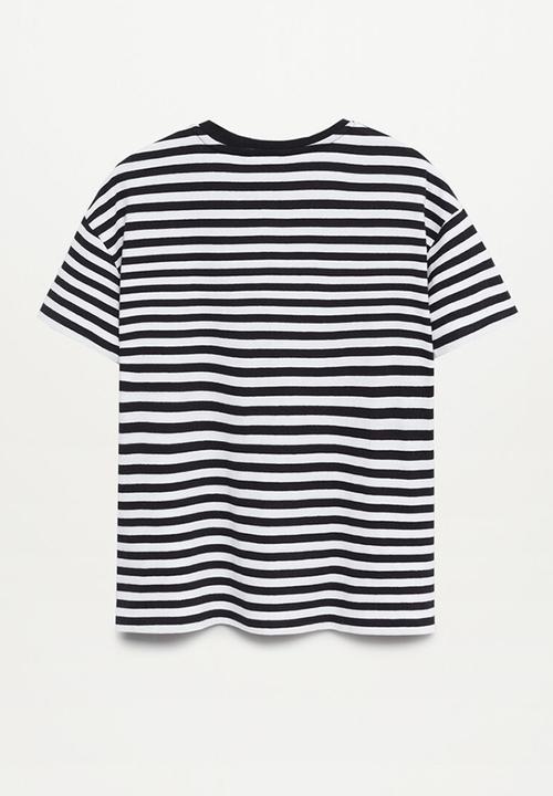 MANGO - Camiseta lines - black & white 