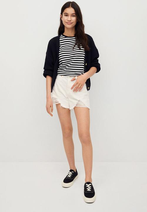 MANGO - Camiseta lines - black & white 