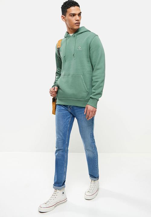 Converse - Embroidered star chevron fleece pullover hoodie - teal