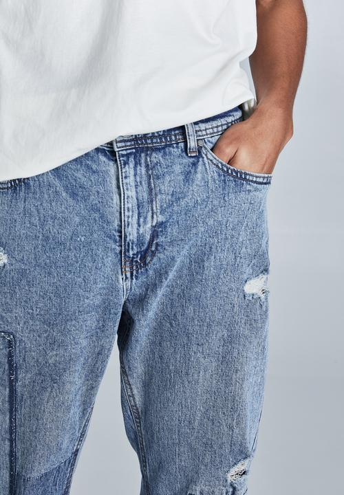 Cotton On - Beckley straight jean - mid blue patchwork