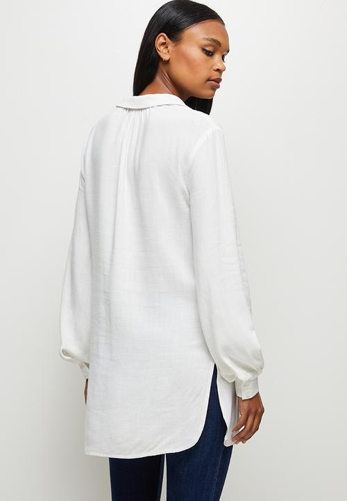 edit - Longline collared linen shirt - milk
