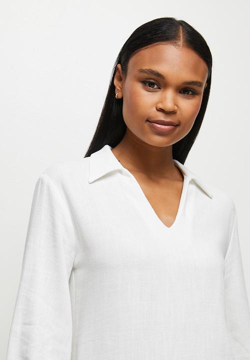 edit - Longline collared linen shirt - milk