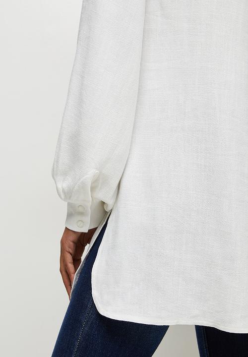 edit - Longline collared linen shirt - milk