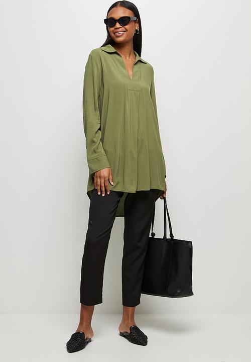 edit - Longline viscose shirt - olive
