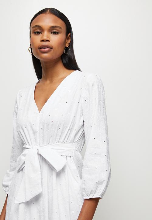MILLA - Anglaise balloon sleeve mini dress - white