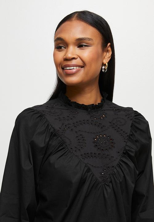 MILLA - Anglaise combo blouse - black