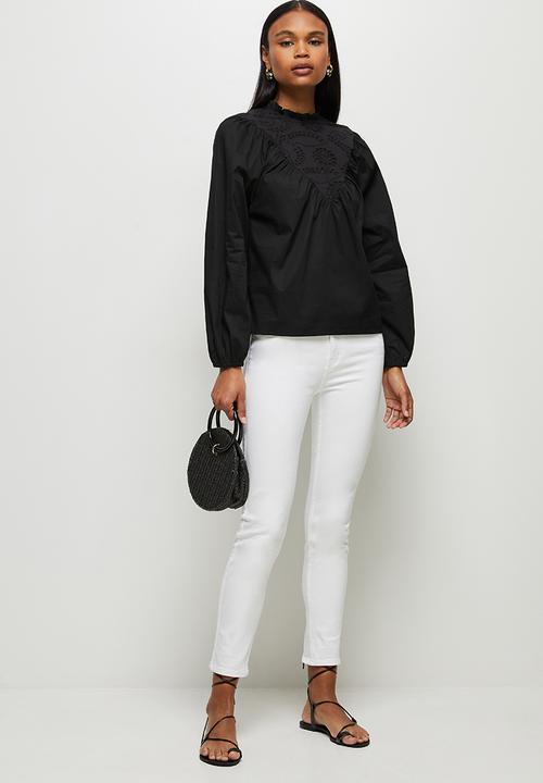 MILLA - Anglaise combo blouse - black