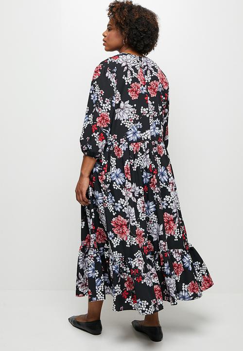 edit Plus - Balloon sleeve drop waist dress - black 
