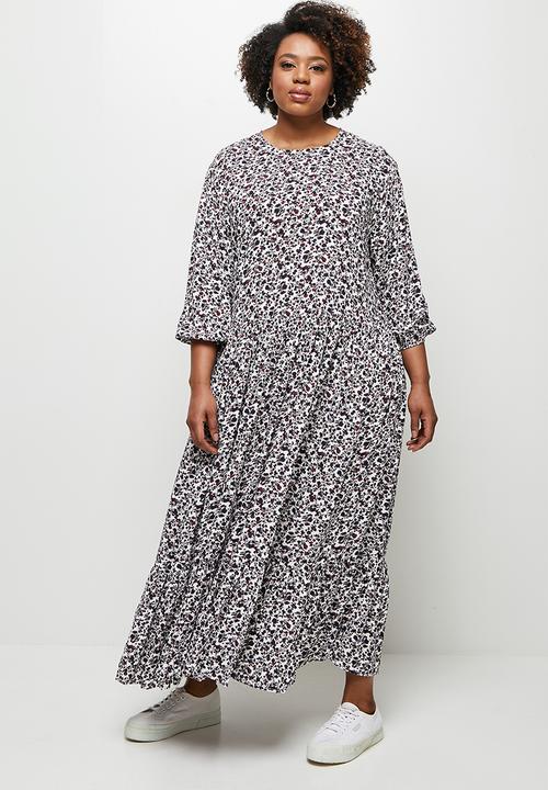 edit Plus - Balloon sleeve drop waist dress - multi