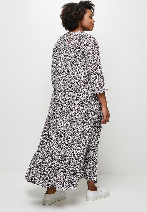 edit Plus - Balloon sleeve drop waist dress - multi