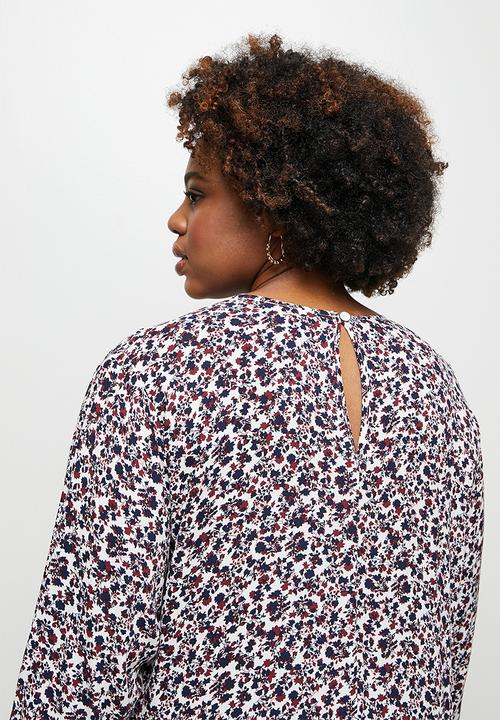edit Plus - Balloon sleeve drop waist dress - multi