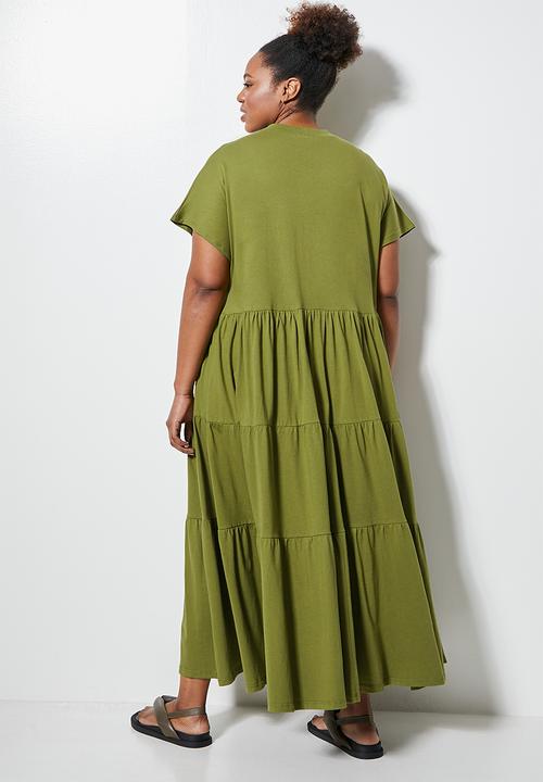 Superbalist - High crew tiered dress - avo