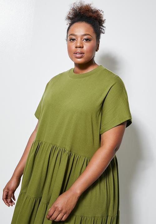 Superbalist - High crew tiered dress - avo