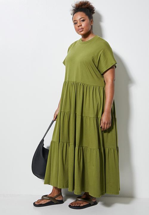 Superbalist - High crew tiered dress - avo