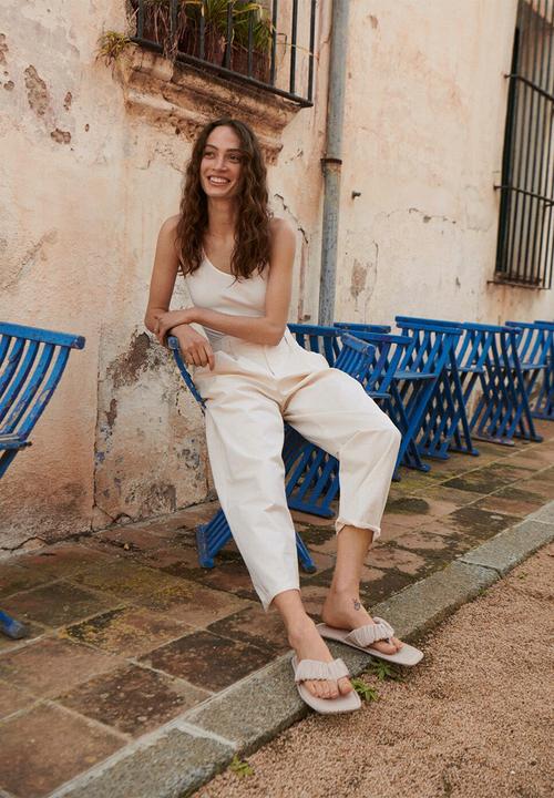MANGO - Tina leather slide - light beige