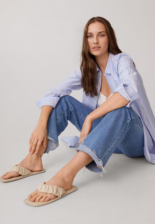 MANGO - Tina leather slide - light beige