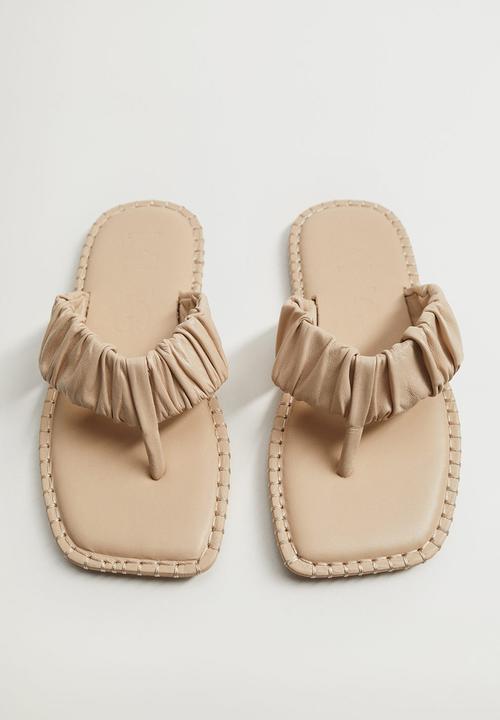 MANGO - Tina leather slide - light beige