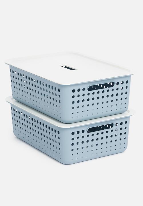 Litem - Set of 2 myroom i basket with lid small - blue