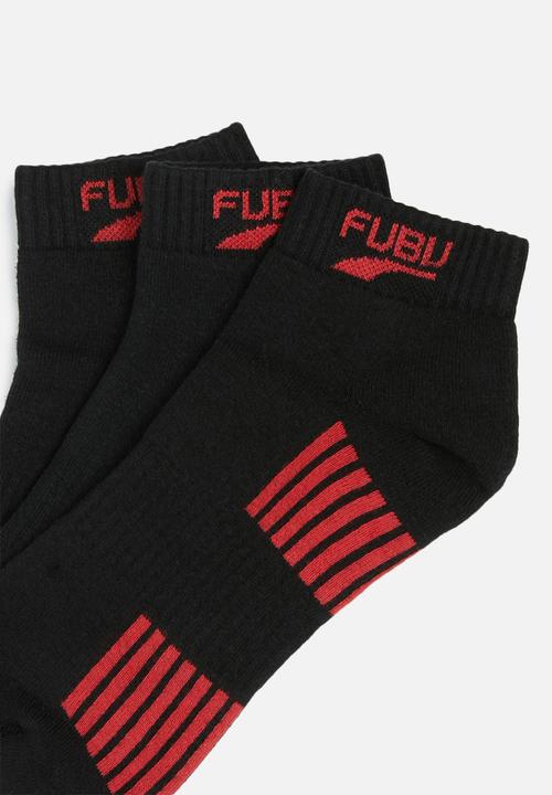 FUBU - Mens midcut socks 3 pack - black & red 