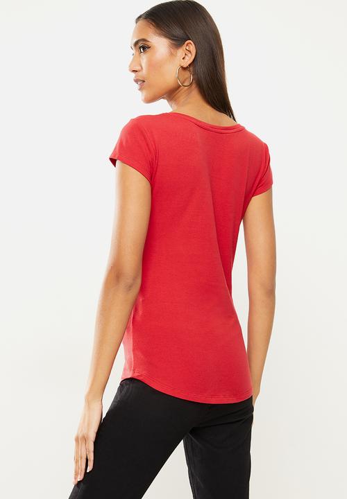 SISSY BOY - Masterpiece: basic round neck, cap sleeve top with foil logo - red