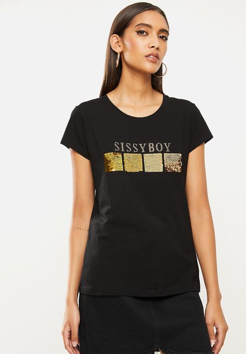 SISSY BOY - Aila: basic round neck, loose, boxy top - black