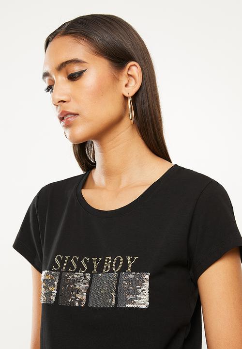 SISSY BOY - Aila: basic round neck, loose, boxy top - black